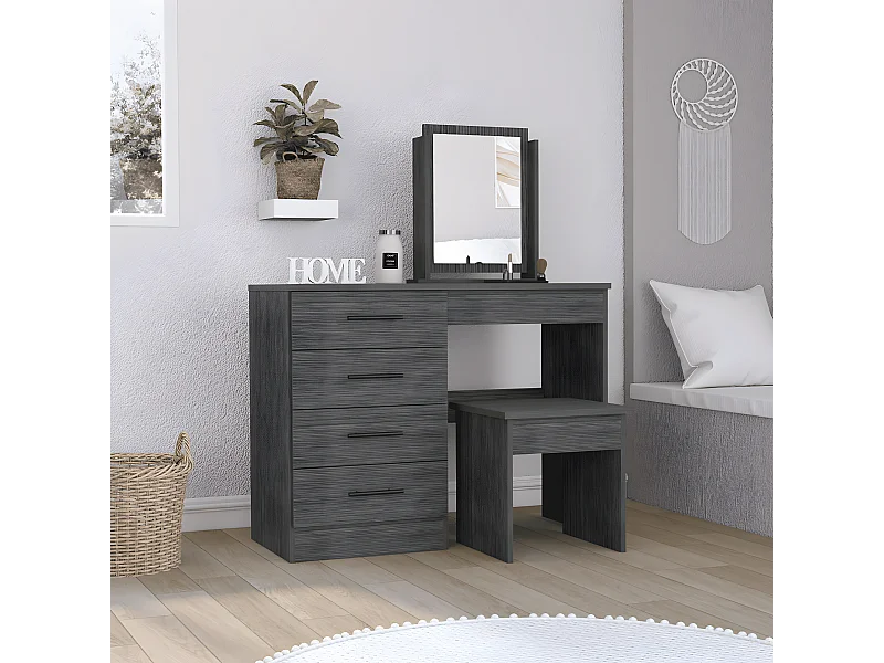 Tavolino da trucco Kaia con specchio e seduta inclusa 126,7 cm L X 100 cm L X 42,5 cm P Rovere grigio
