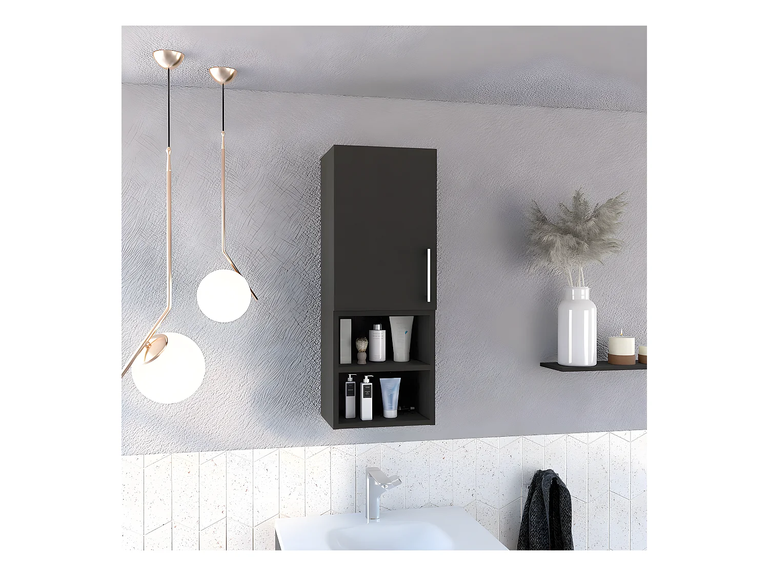 Mobile da bagno a parete Madrid, con ripiani 80CM L X 25CM P X 30CM L Nero