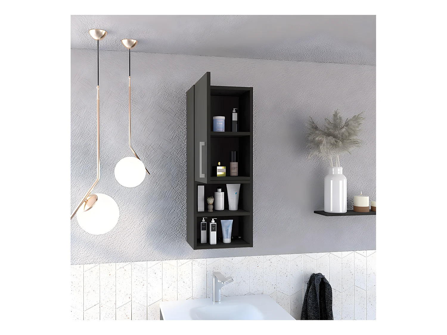 Mobile da bagno a parete Madrid, con ripiani 80CM L X 25CM P X 30CM L Nero