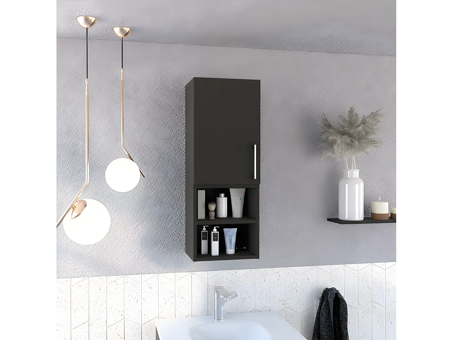 Armario de Baño de Pared Madrid, con estantes 80CM A X 25CM P X 30CM L Wengue