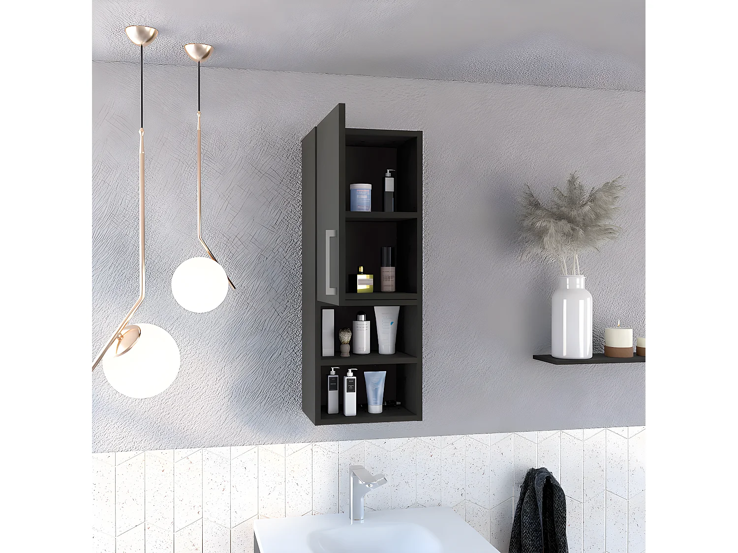 Armario de Baño de Pared Madrid, con estantes 80CM A X 25CM P X 30CM L Wengue