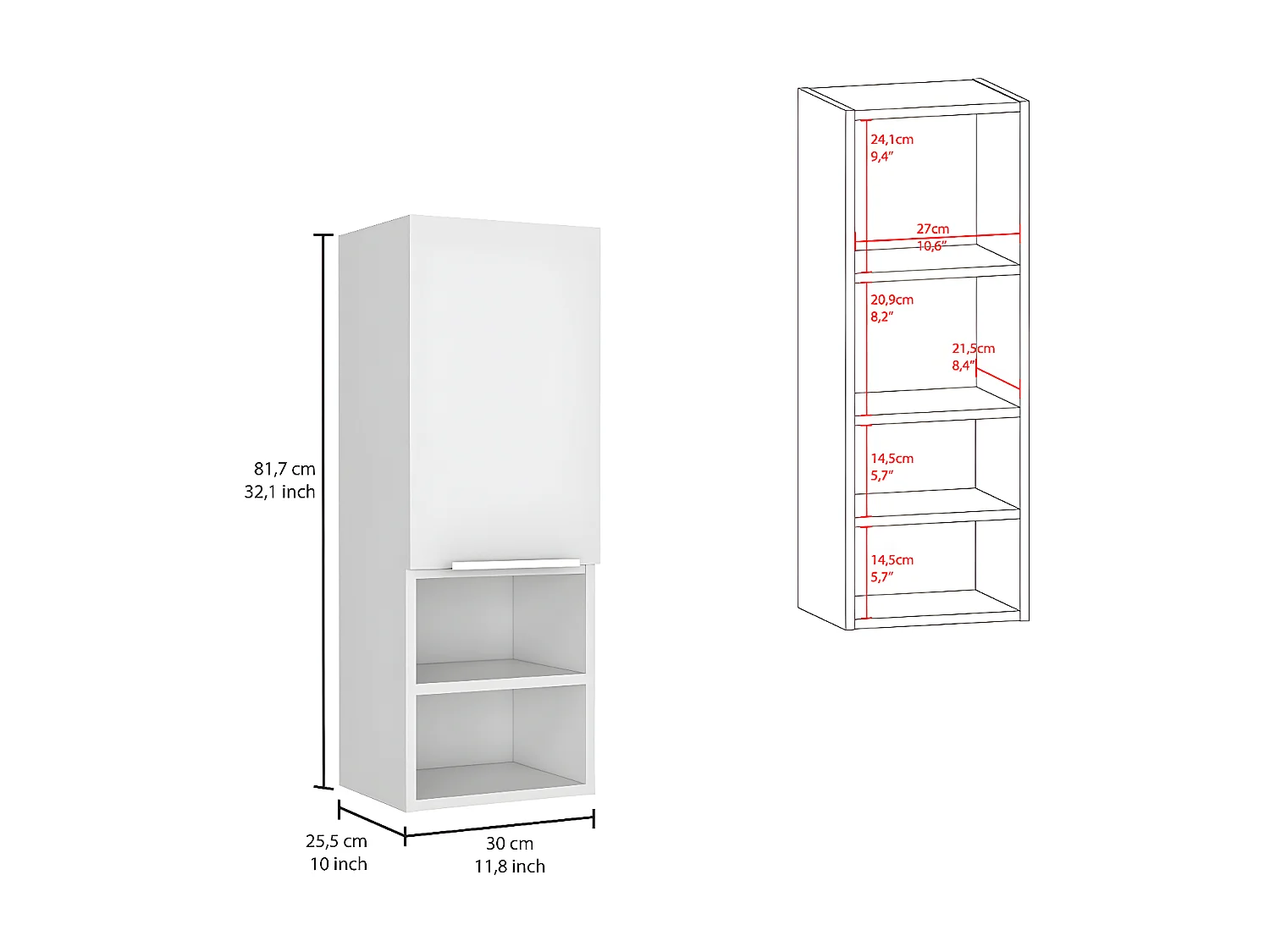 Pensile bagno Mila, con ripiani 30CM L X 25,5CM P X 81CM L X 81CM L Bianco