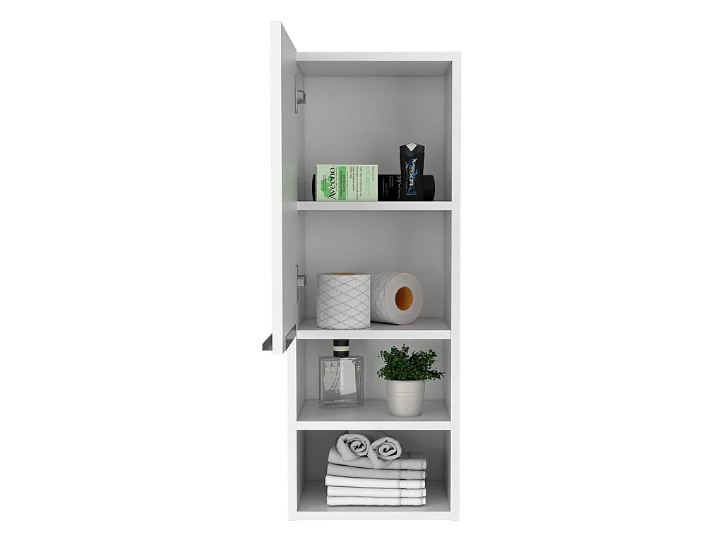 Mila Armário de parede para casa de banho em melamina com uma porta e quatro prateleiras, 81.7 X 30 X 25.5 cm , Branco