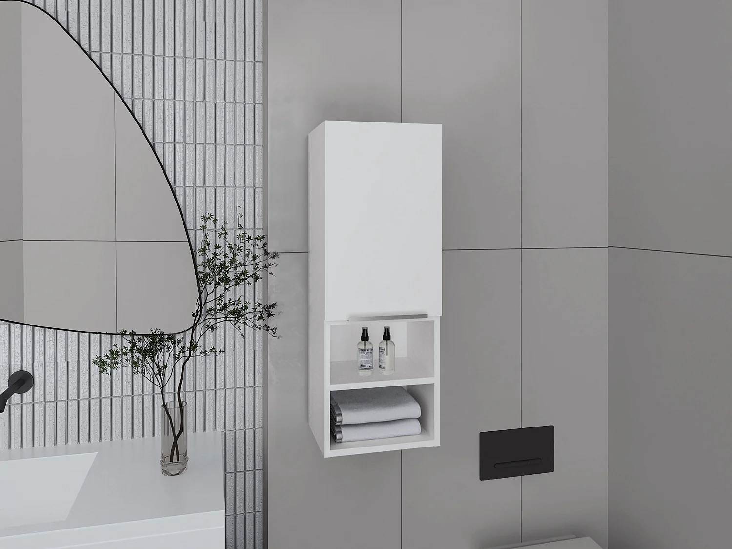 Mila Armário de parede para casa de banho em melamina com uma porta e quatro prateleiras, 81.7 X 30 X 25.5 cm , Branco