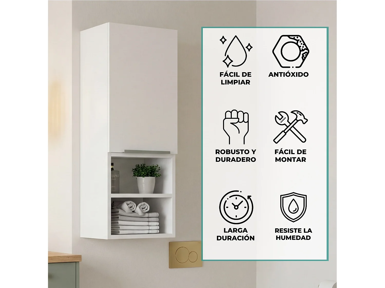 TUHOME CONCEPT Coluna de casa de banho Mila de 30 cm, branco