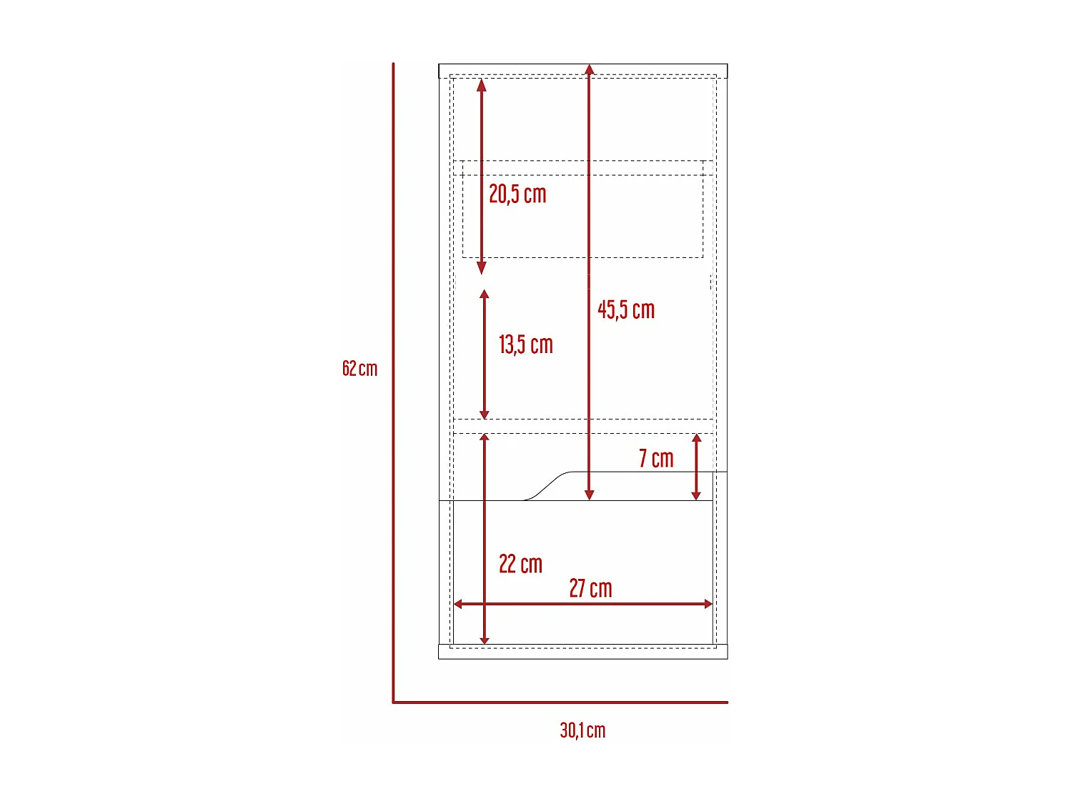 Laurent de salle de bain. avec armoire suspendue et étagères résistantes. 62 cm à x 30,1 cm et x 33 cm P. plomb / dune