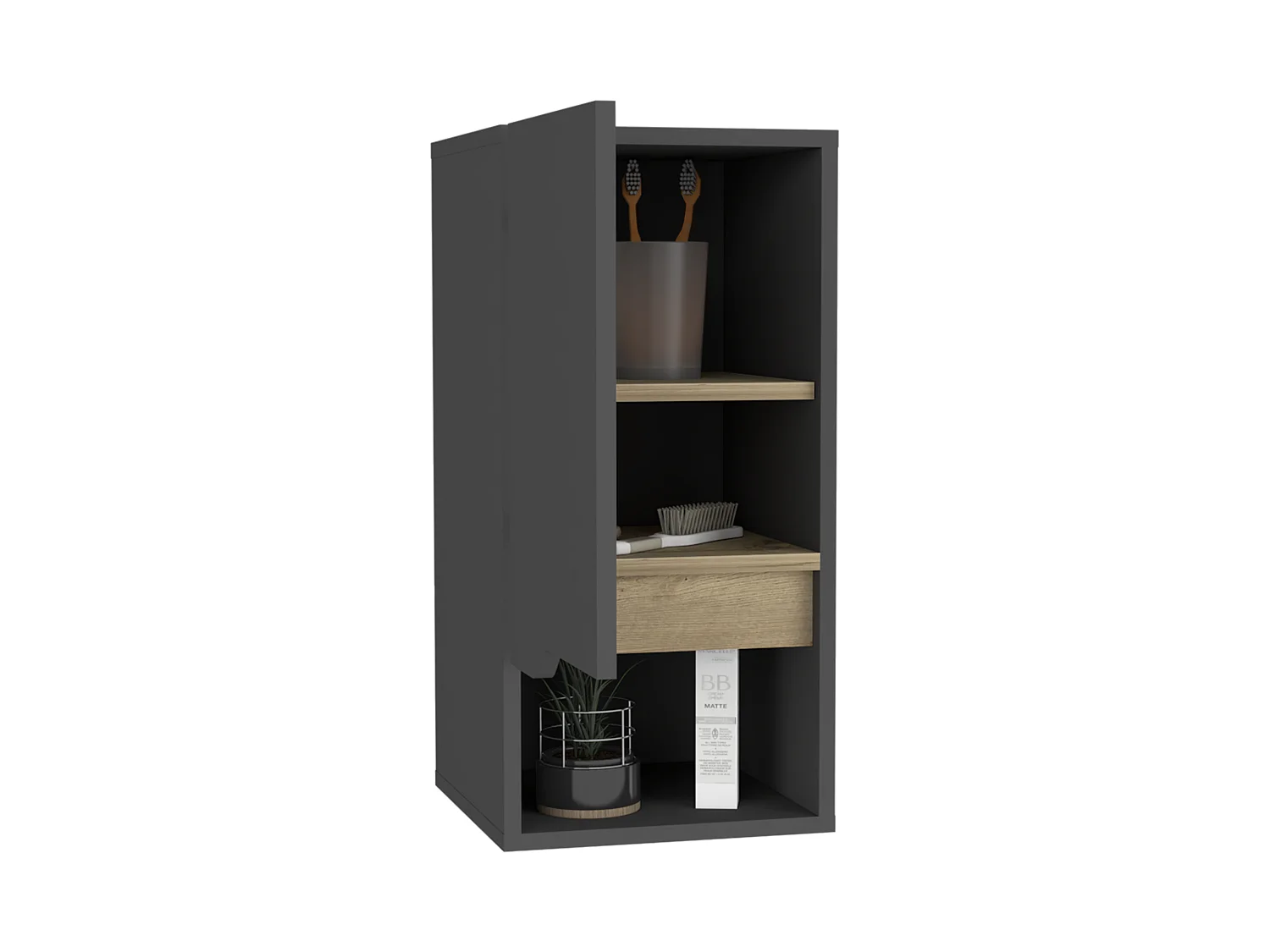 Laurent de salle de bain. avec armoire suspendue et étagères résistantes. 62 cm à x 30,1 cm et x 33 cm P. plomb / dune