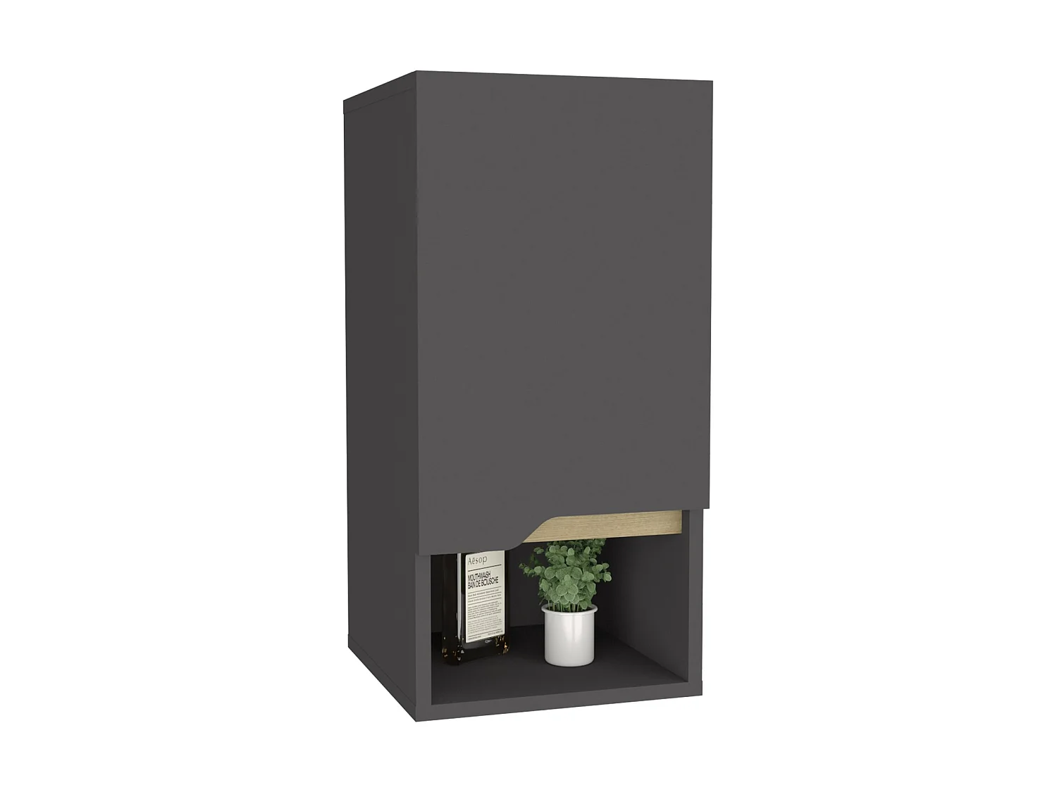 Armario colgante de baño Laurent de 30 cm con 1 puerta, gris plomo y roble arena