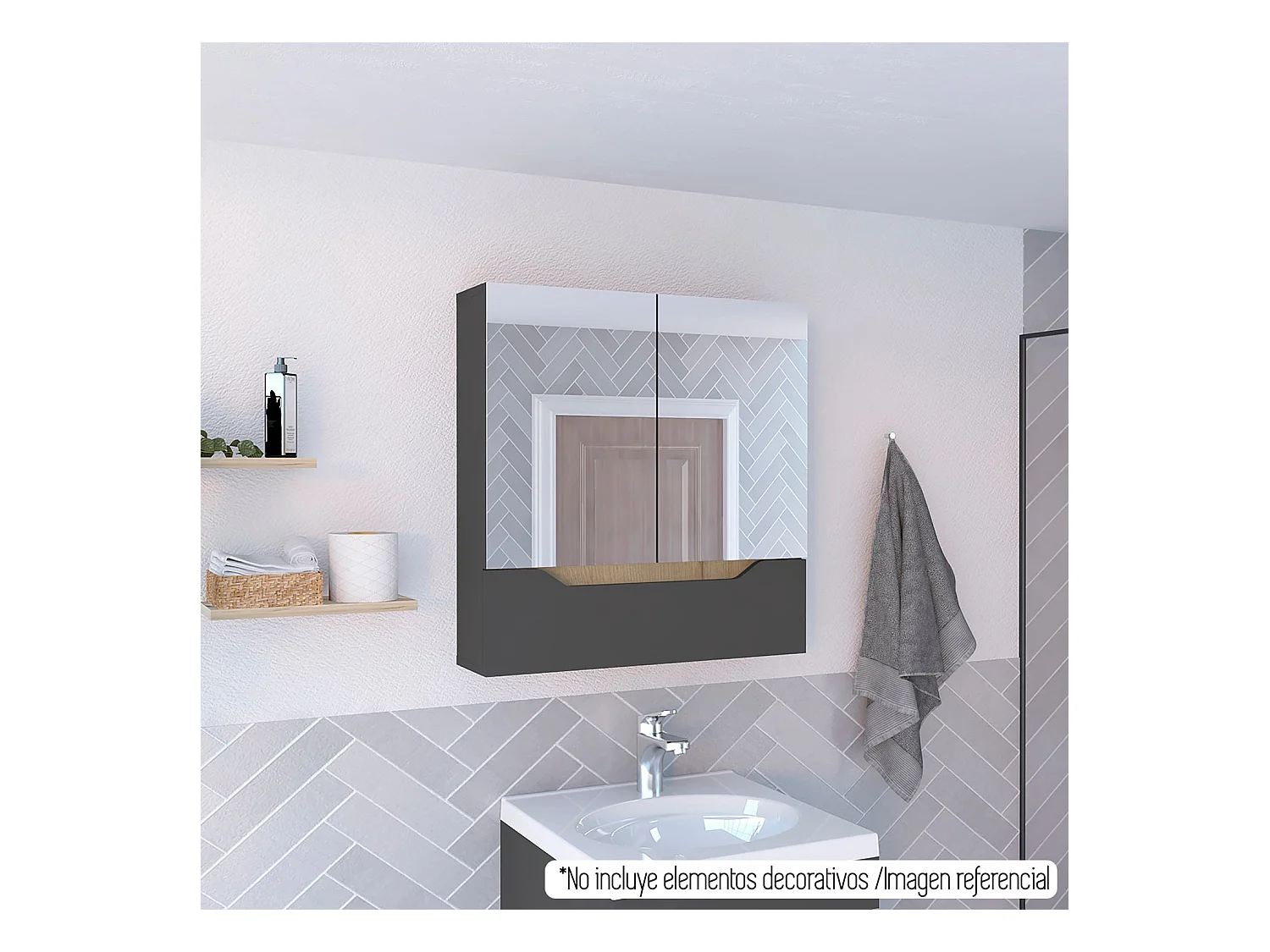 Salle de bain Laurent Wall Cabinet, avec deux portes et étagères internes, 62 cm à x 60 cm le x 15 cm P, plomb / dune
