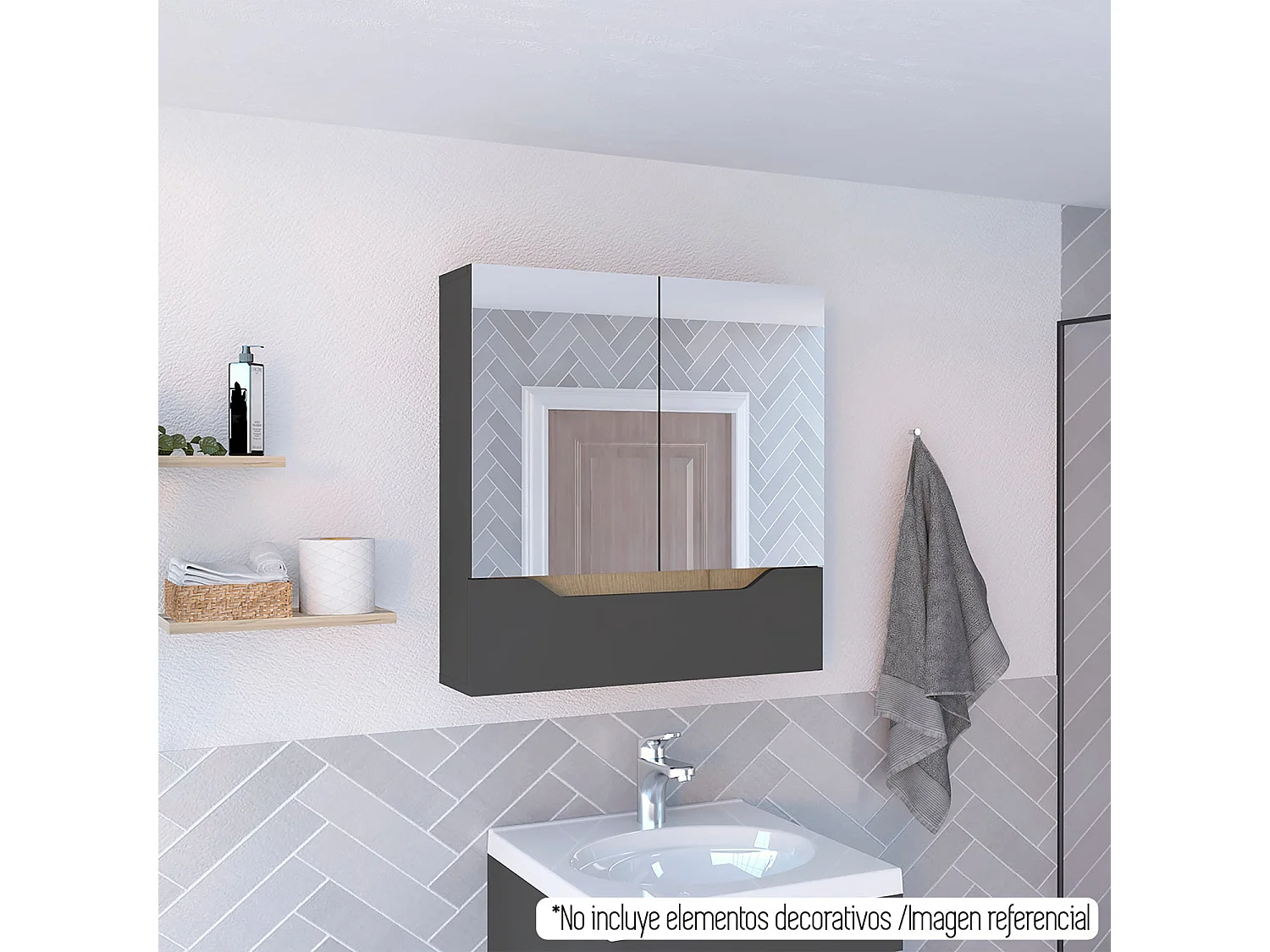 Salle de bain Laurent Wall Cabinet, avec deux portes et étagères internes, 62 cm à x 60 cm le x 15 cm P, plomb / dune