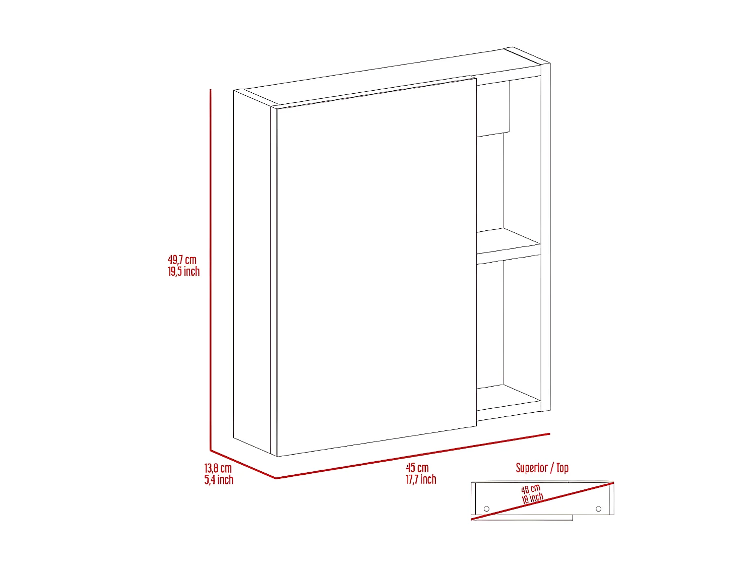 Pensile da bagno Labelle, con specchio 160 cm L X 20,3 cm H X 62,4 cm P Bianco