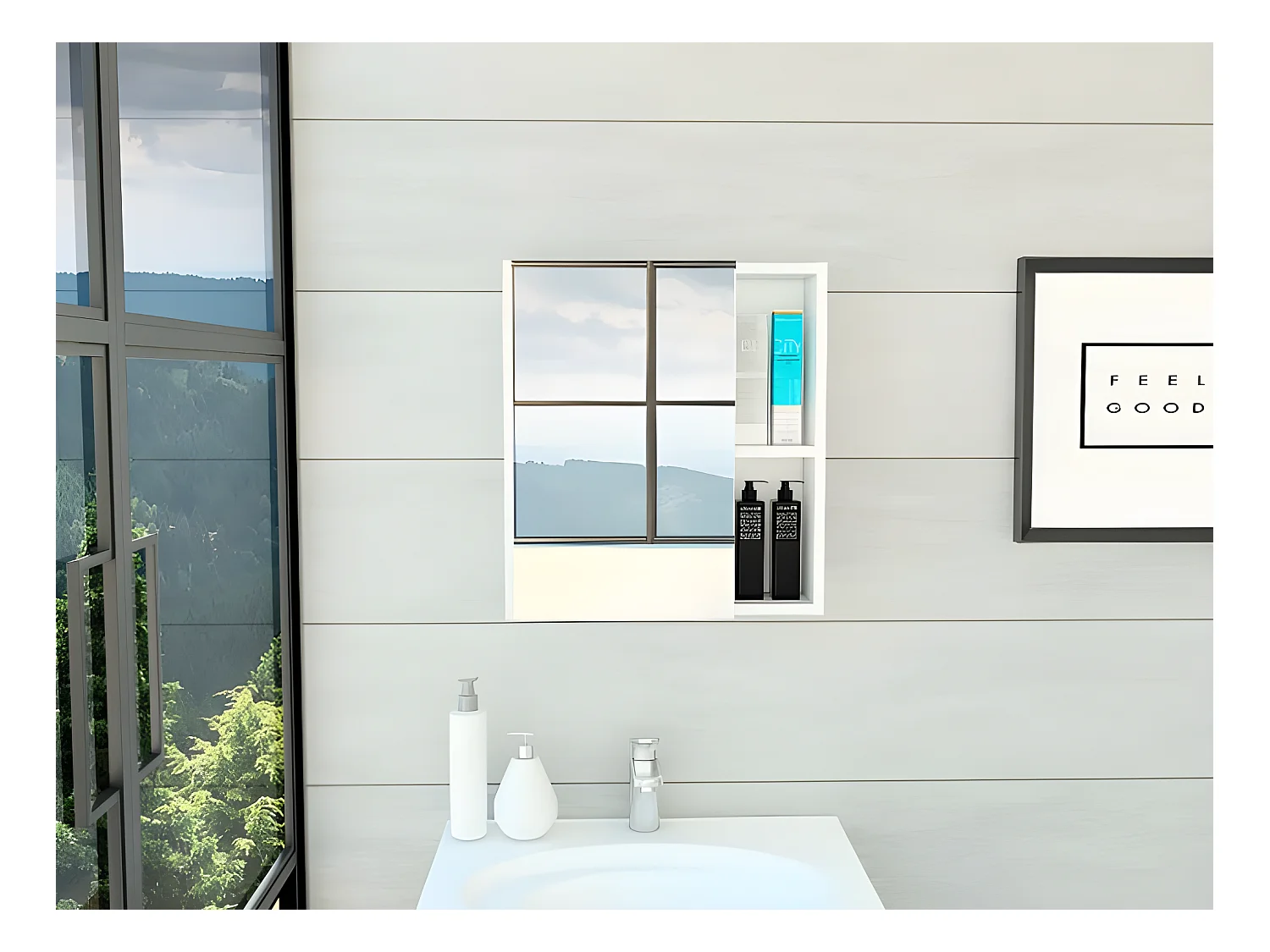 Mueble de Pared de Baño Labelle, con espejo 160CM A X 20.3CM AN X 62.4CM L Blanco