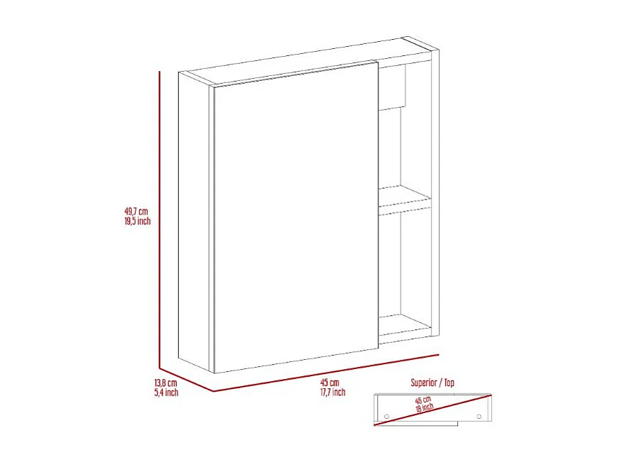 Armoire murale Labelle pour salle de bain, avec miroir et étagères résistantes, 45 cm L x 13,8 cm P x 49,7 cm A, blanc
