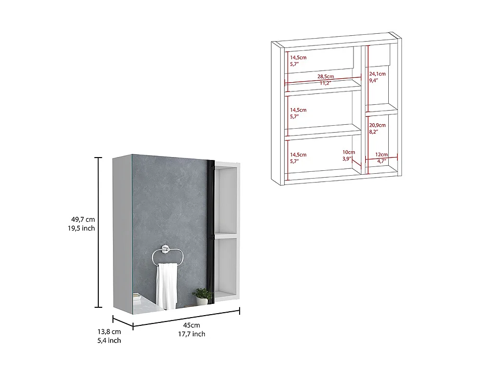 TUHOME CONCEPT Armario de baño de pared Labelle de 45 cm, blanco