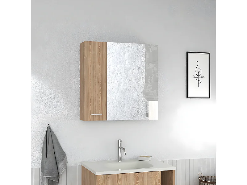 Salle de bain avec miroir Barcelone. Avec quatre étagères internes. 23,6 cm à x 23,6 cm L x 5,8 cm P. Honey