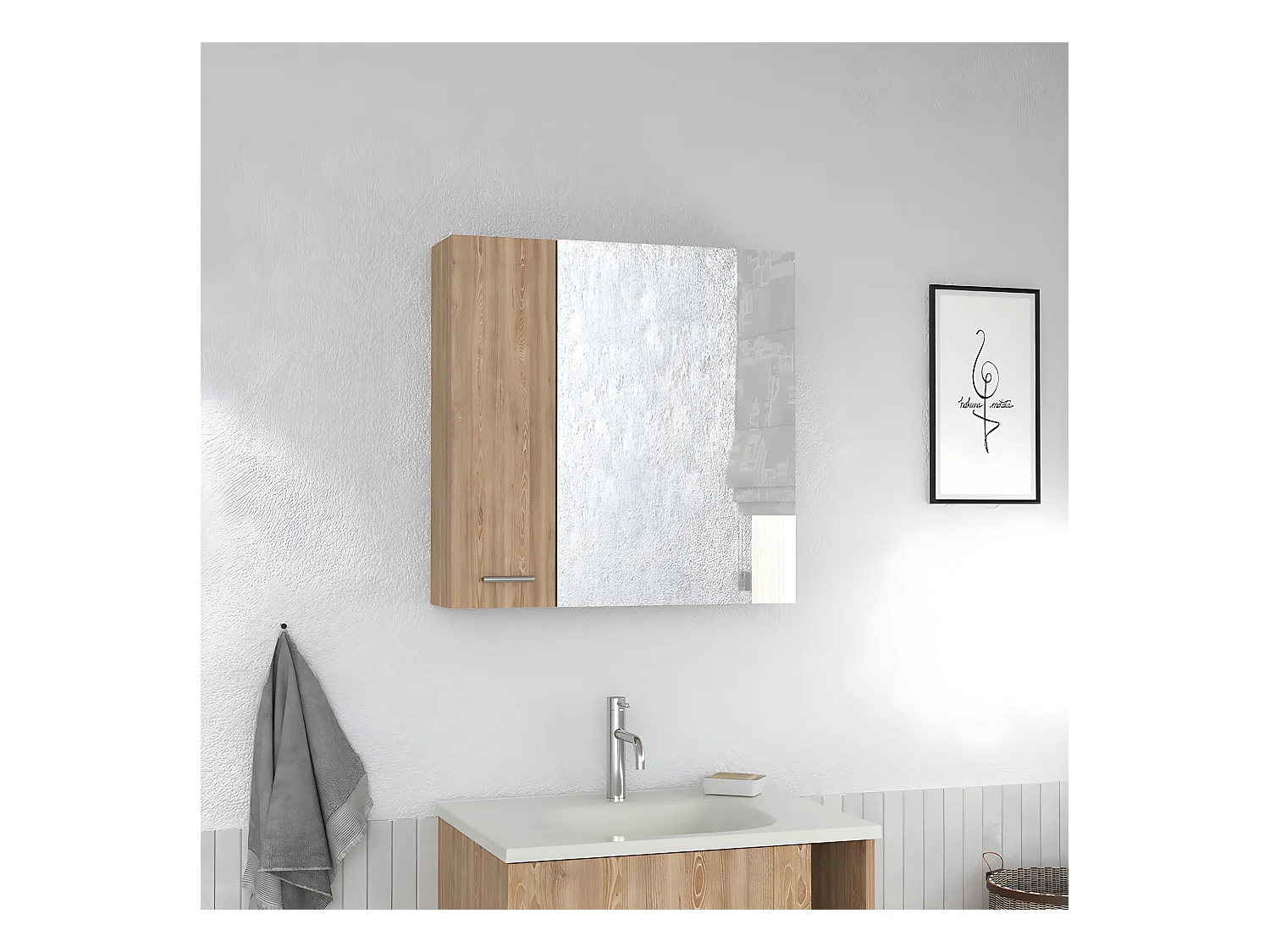 Salle de bain avec miroir Barcelone. Avec quatre étagères internes. 23,6 cm à x 23,6 cm L x 5,8 cm P. Honey