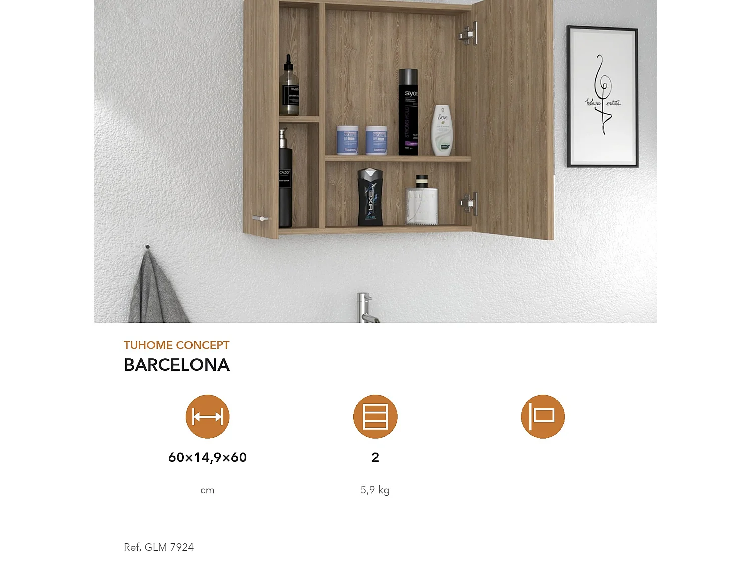 TUHOME CONCEPT Pensile bagno Barcelona da 60 cm, grigio cenere
