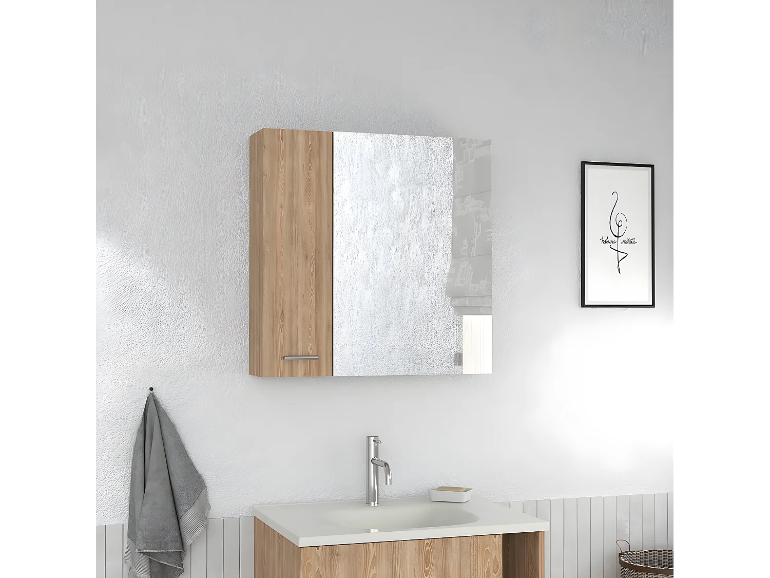 Salle de bain avec miroir Barcelone. Avec quatre étagères internes. 23,6 cm à x 23,6 cm L x 5,8 cm P. Honey