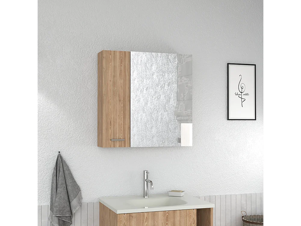 Armário de parede espelhado Barcelona com prateleiras, 59.94 cm X 59.94 cm X 14.73 cm, Mel