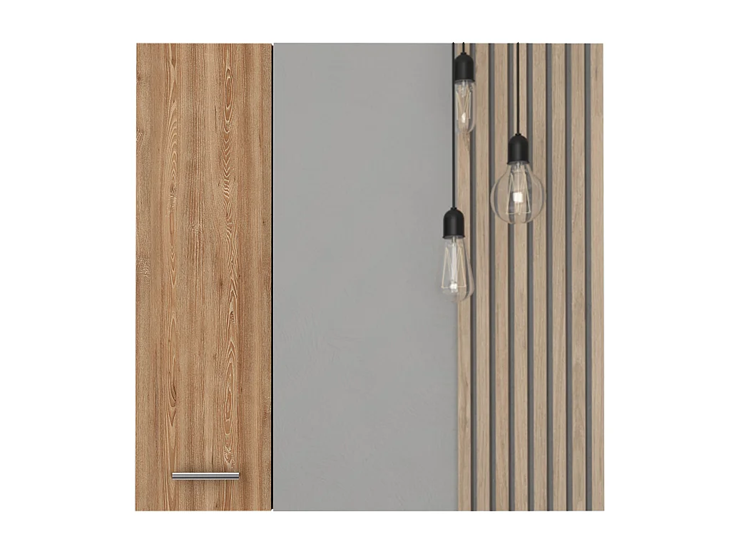 Armário de parede espelhado Barcelona com prateleiras, 59.94 cm X 59.94 cm X 14.73 cm, Mel