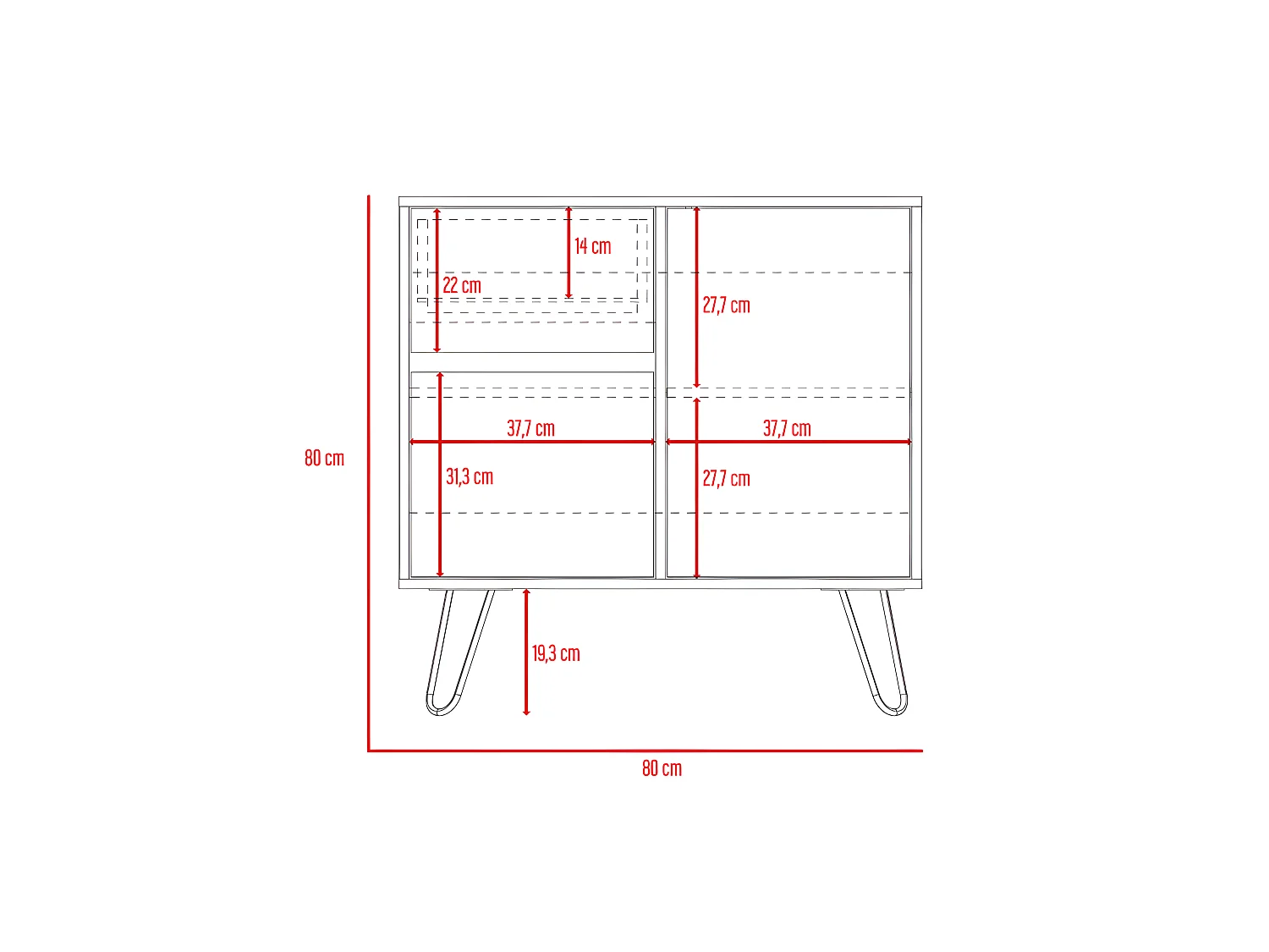 Z80 Buisseau de couloir avec 4 armoires, 80 cm à x 80 et x 35 P, Le noyer