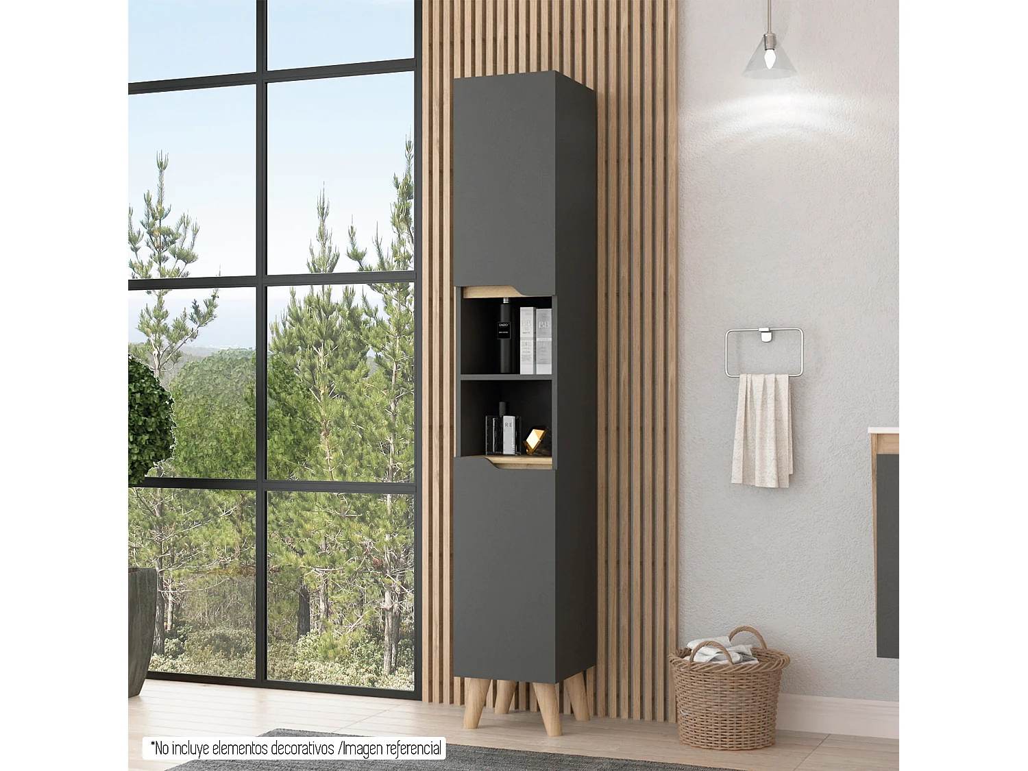 Colonna bagno Laurent, con ripiani 180 CM L X 30,1 CM P X 33 CM L X 33 CM P. Piombo / Duna