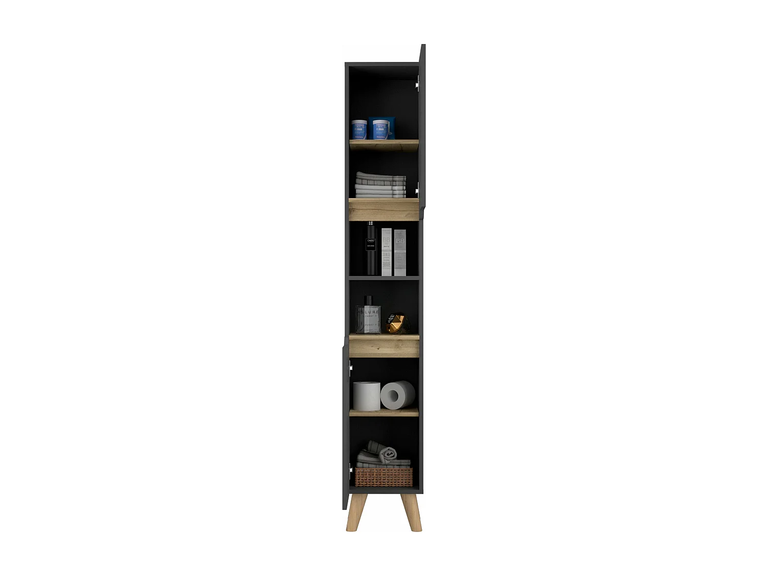 Colonna bagno Laurent, con ripiani 180 CM L X 30,1 CM P X 33 CM L X 33 CM P. Piombo / Duna