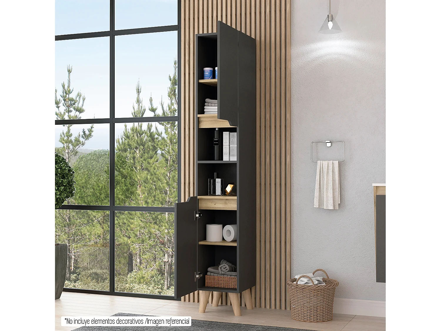 Colonna bagno Laurent, con ripiani 180 CM L X 30,1 CM P X 33 CM L X 33 CM P. Piombo / Duna