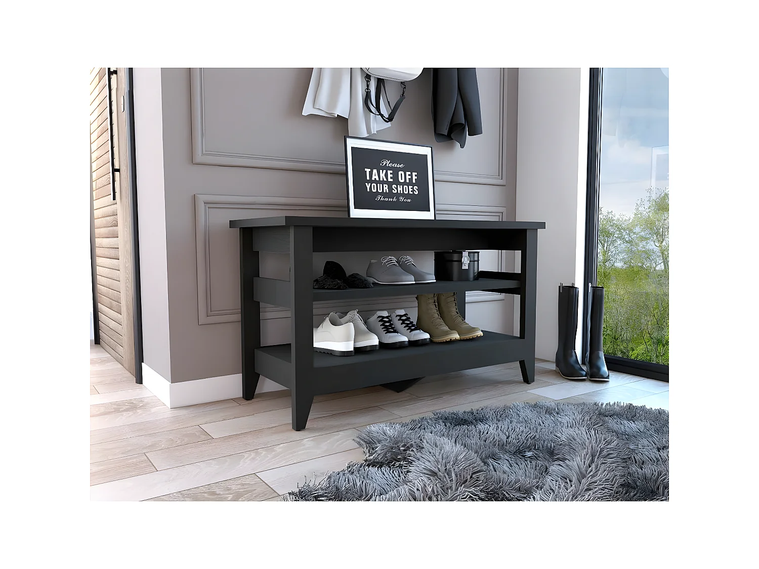 Panca portaoggetti Misuri, con ripiani 43CM L X 17,7CM P X 25CM L X 25CM H Nero