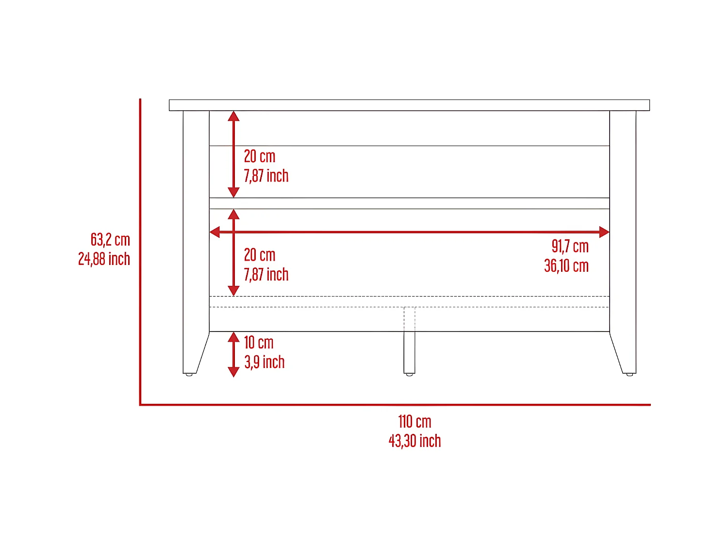 Panca portaoggetti Misuri, con ripiani 43CM L X 17,7CM P X 25CM L X 25CM H Nero