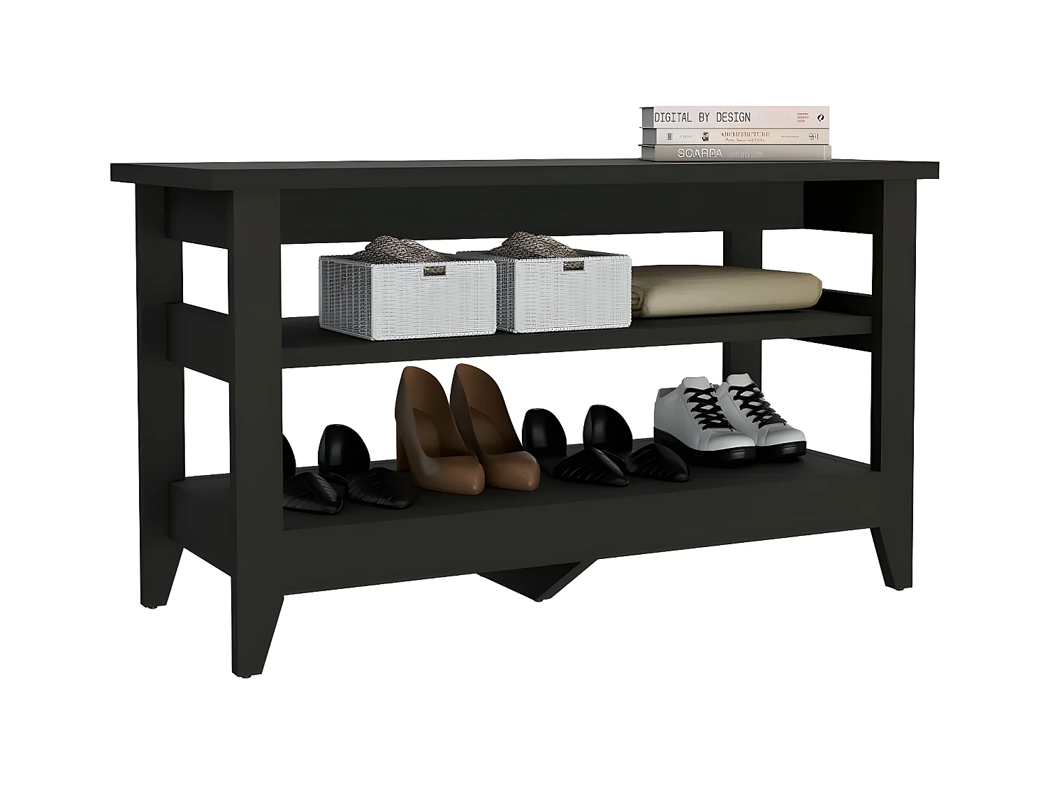 Panca portaoggetti Misuri, con ripiani 43CM L X 17,7CM P X 25CM L X 25CM H Nero