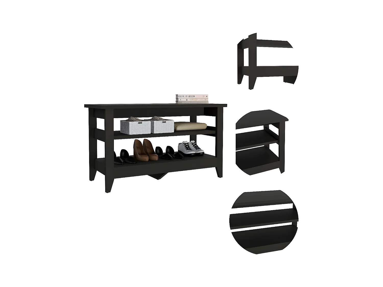 Panca portaoggetti Misuri, con ripiani 43CM L X 17,7CM P X 25CM L X 25CM H Nero