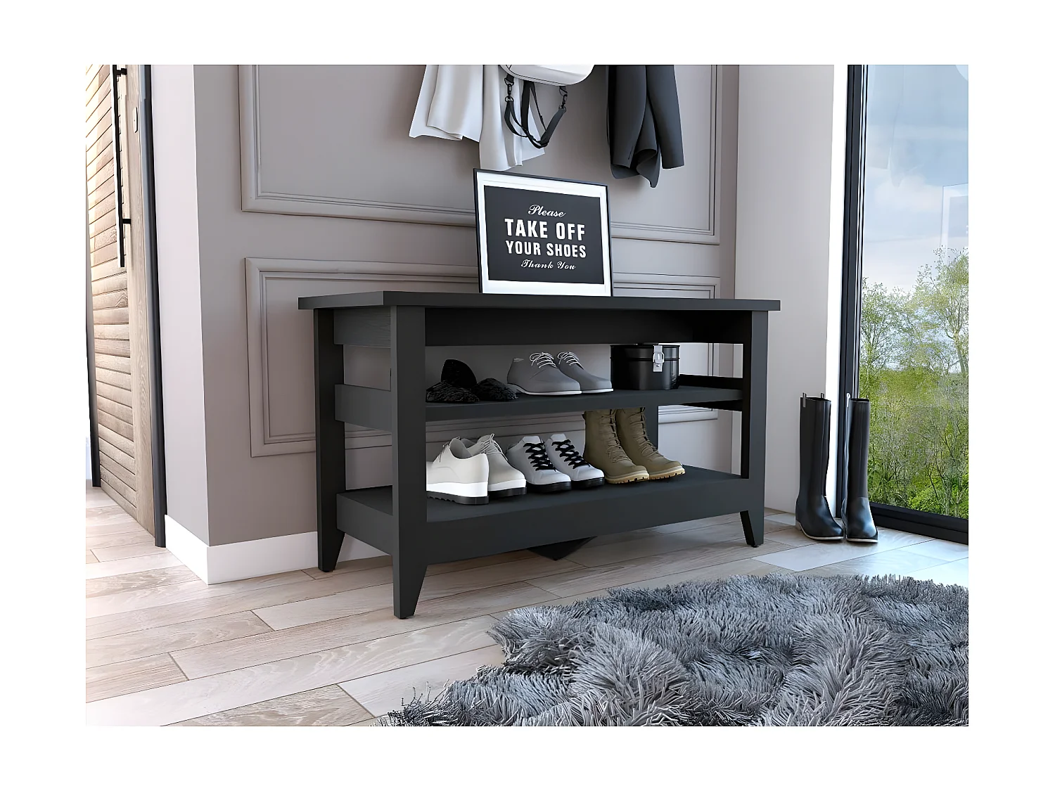 Banco de Almacenamiento Misuri, con estantes 43CM L X 17.7CM P X 25CM A Wengue