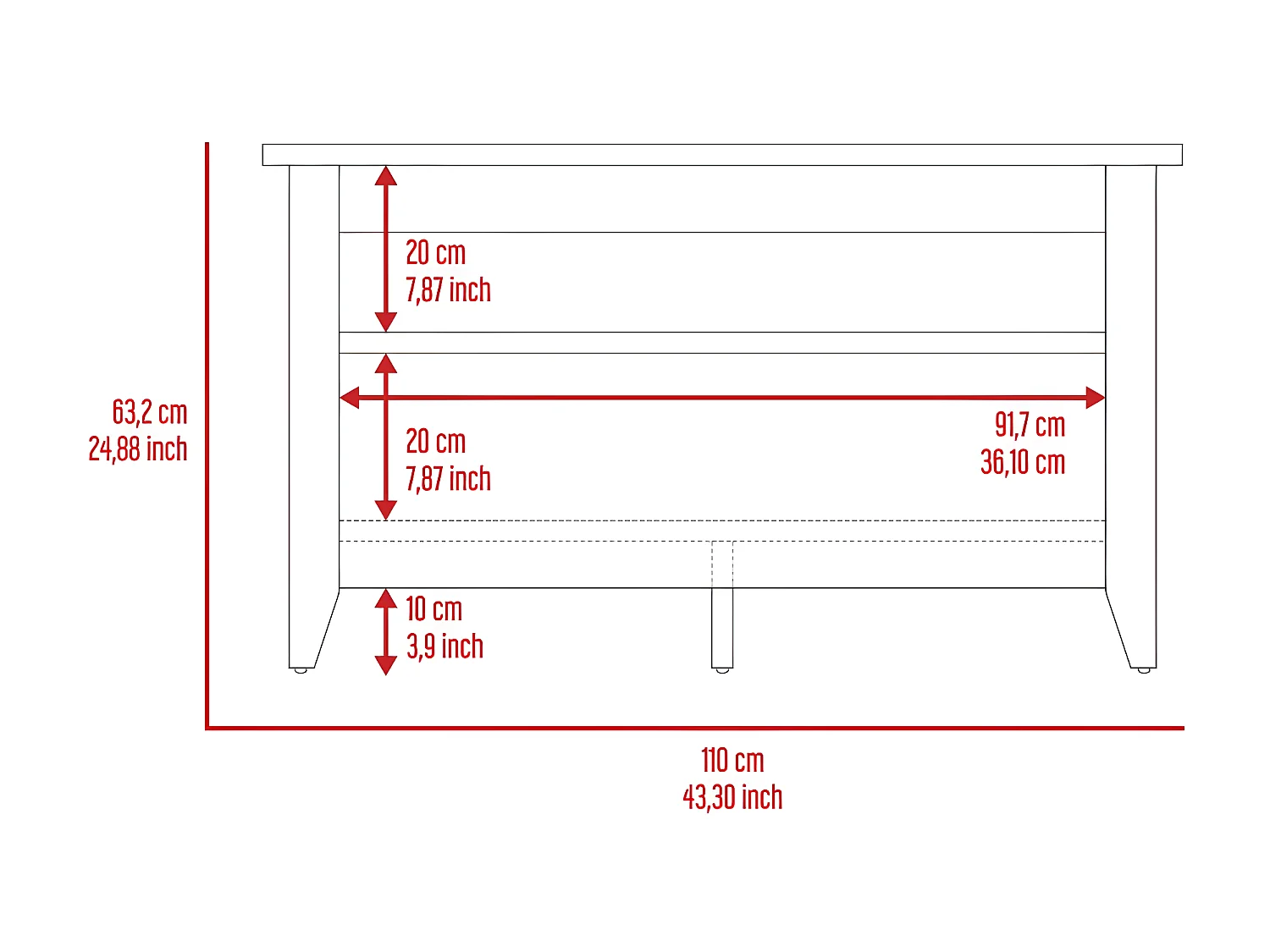 Banco de Almacenamiento Misuri, con estantes 43CM L X 17.7CM P X 25CM A Wengue