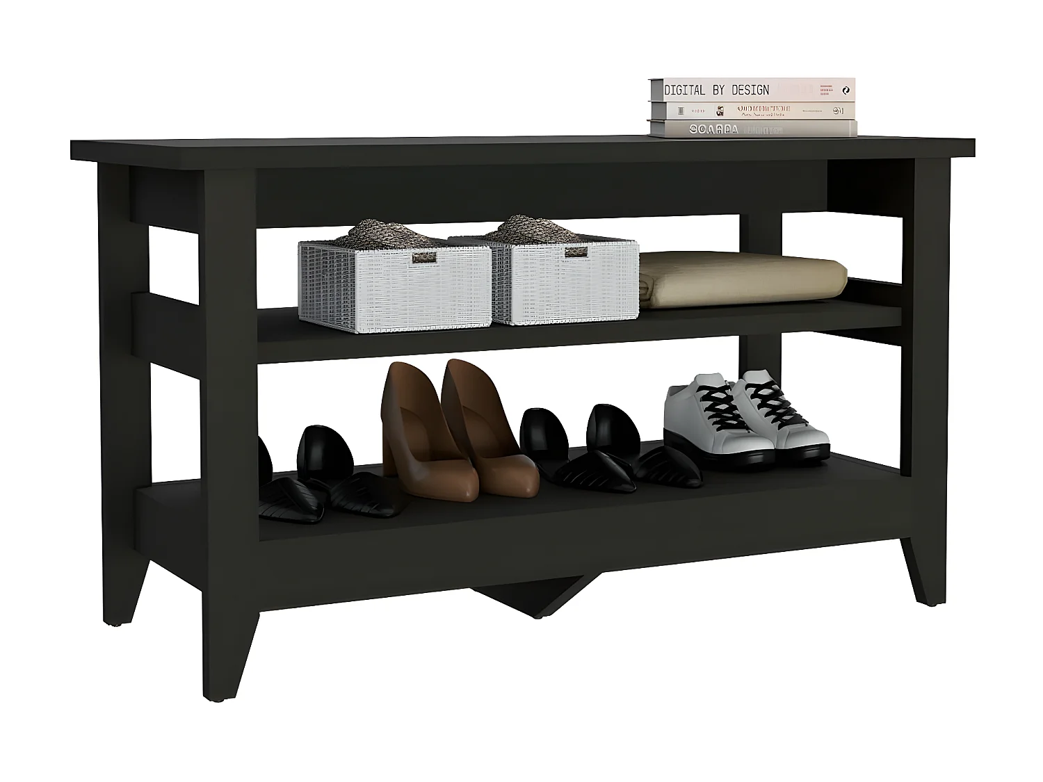 Banco de Almacenamiento Misuri, con estantes 43CM L X 17.7CM P X 25CM A Wengue