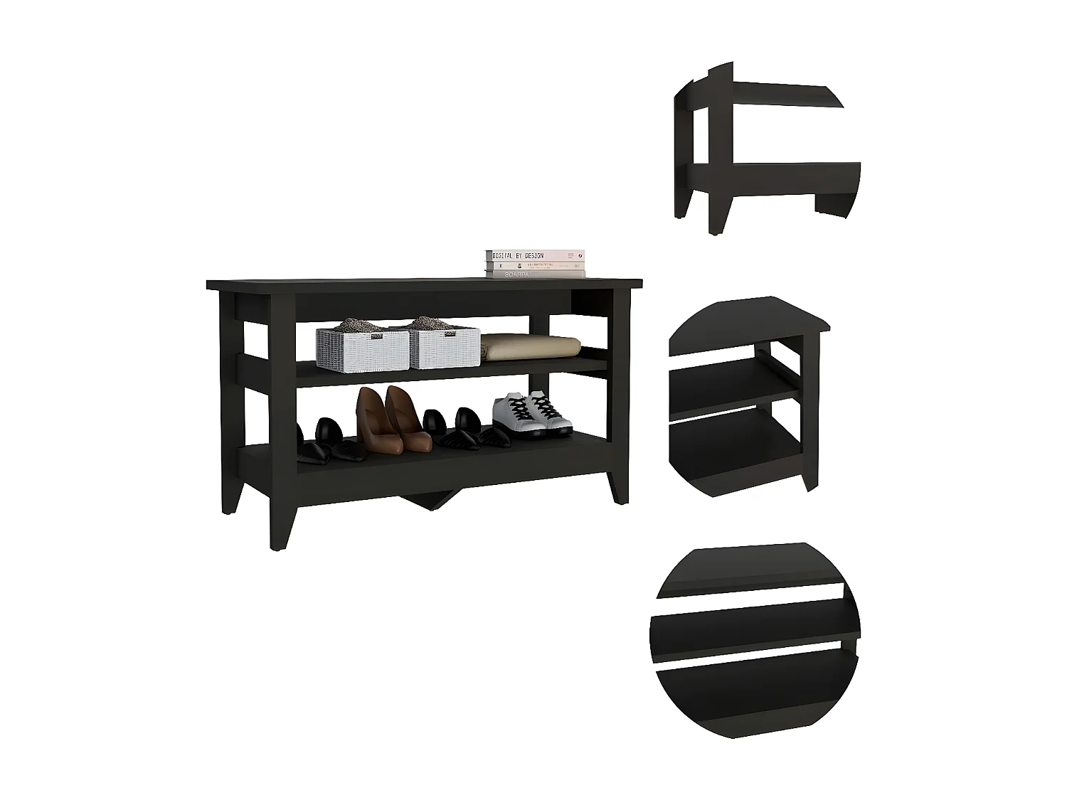 Banco de Almacenamiento Misuri, con estantes 43CM L X 17.7CM P X 25CM A Wengue