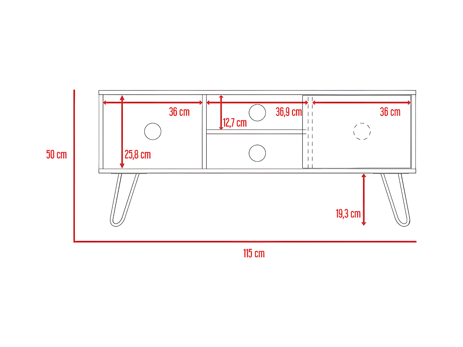Mobile TV Z 115 Andorra, con capacità di 50" 50CM L X 115CM H X 115CM L X 35CM P Ghianda