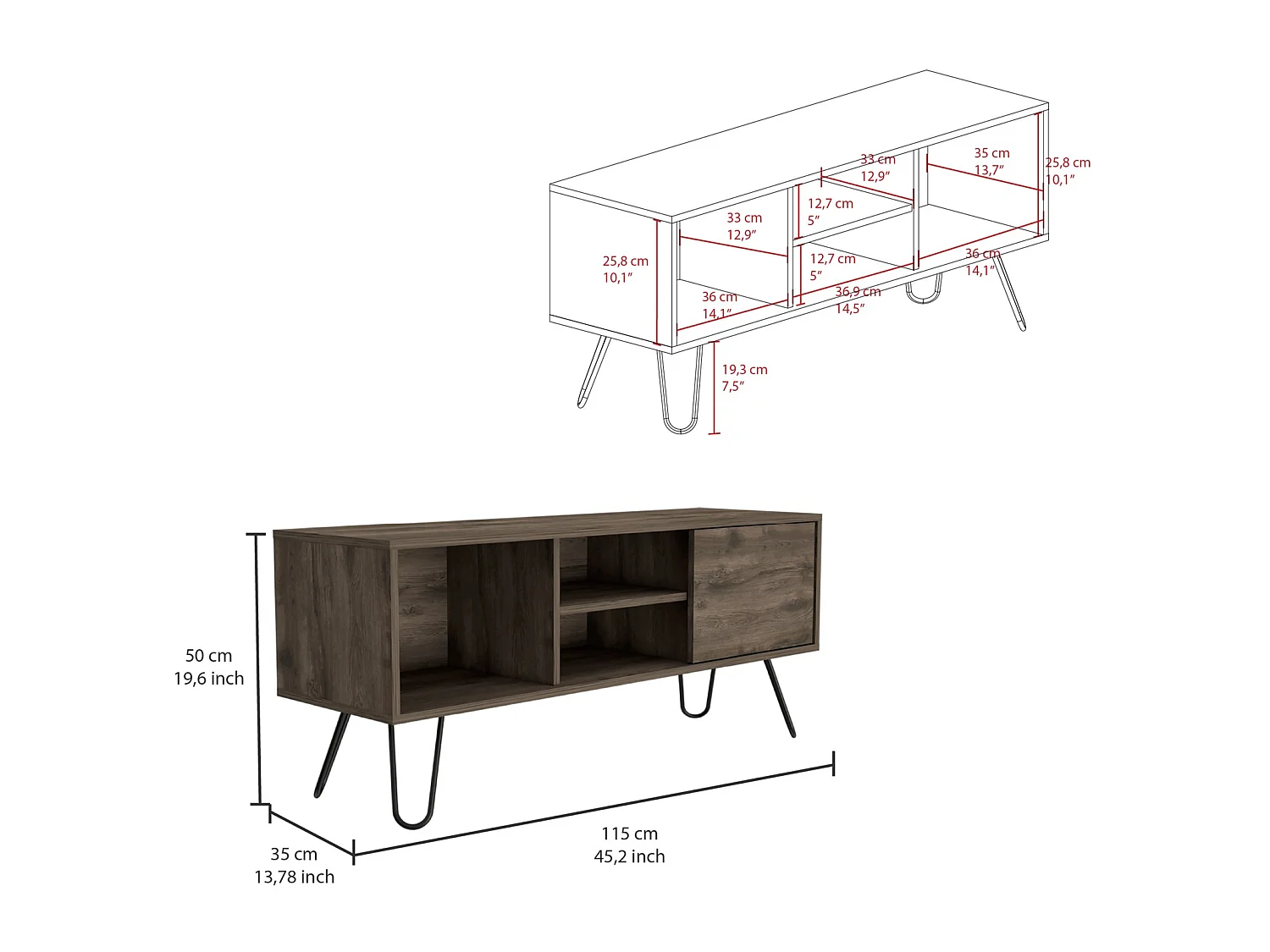 TUHOME CONCEPT Mobile TV Andorra da 115 cm, rovere scuro