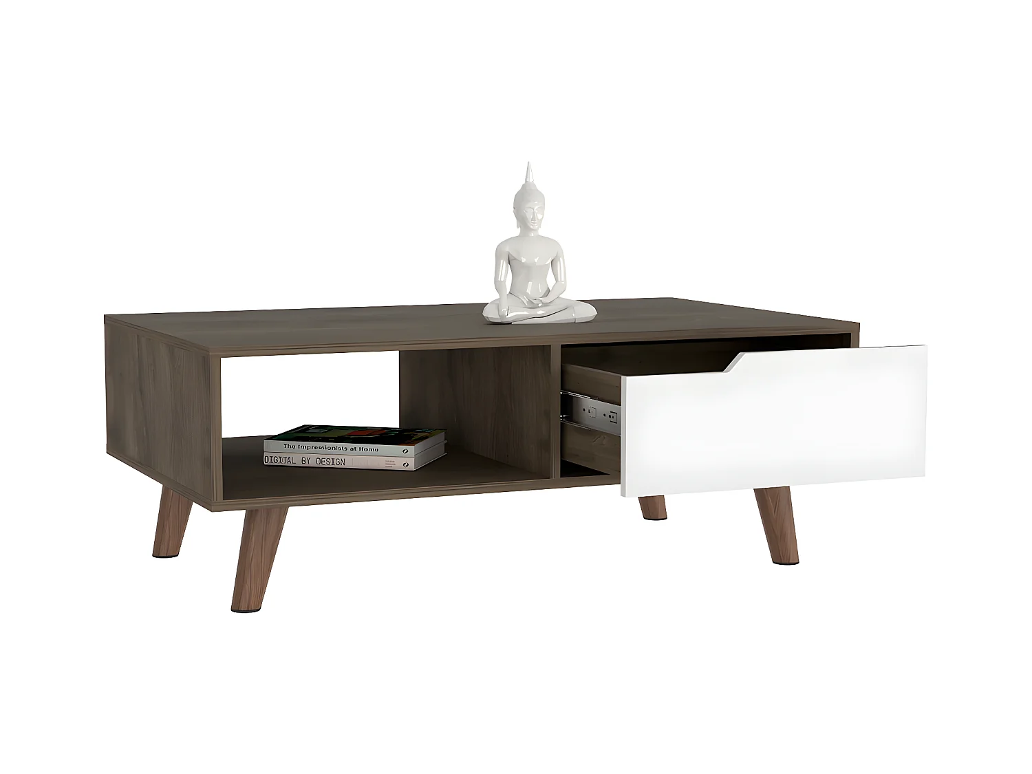 Tavolino Oslo, con cassetto 37 CM L X 100,6 CM P X 60 CM L X 60 CM P Ghianda / Bianco