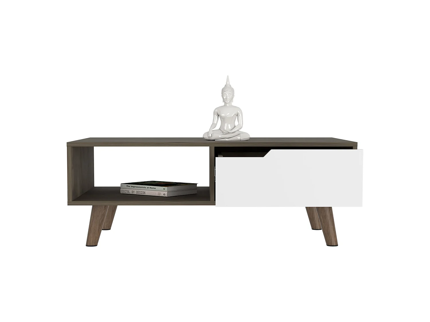 TUHOME CONCEPT Mesa de centro Oslo de 101 cm, carvalho escuro e branco