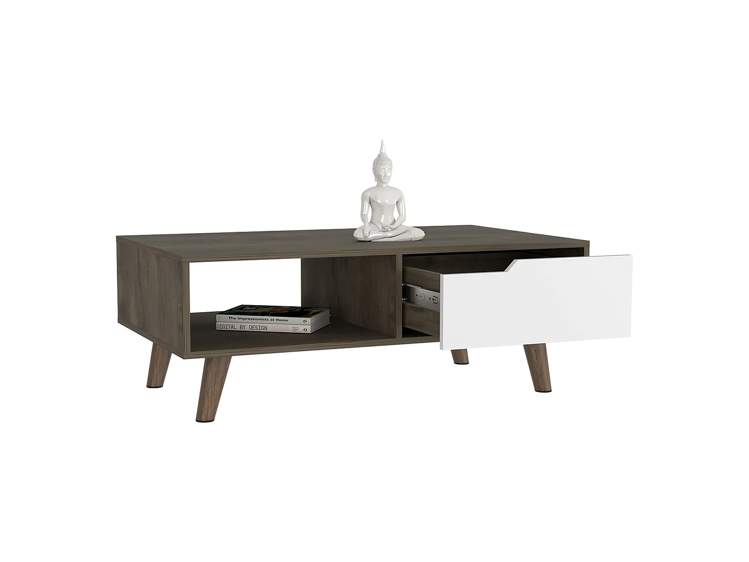 TUHOME CONCEPT Mesa de centro Oslo de 101 cm, carvalho escuro e branco