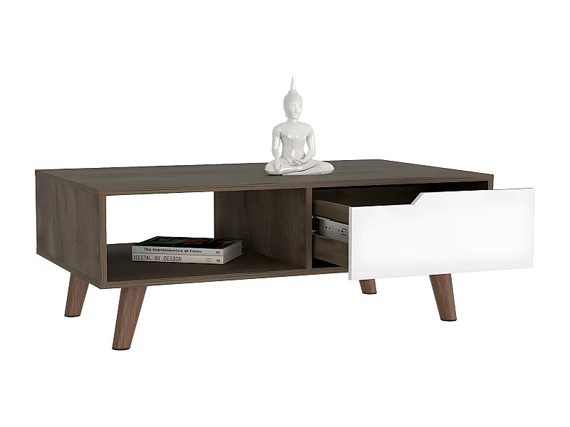 Table centrale Oslo avec 2 niveaux de stockage, 37 cm à x 60 cm P x 100,6 cm et acorn / blanc