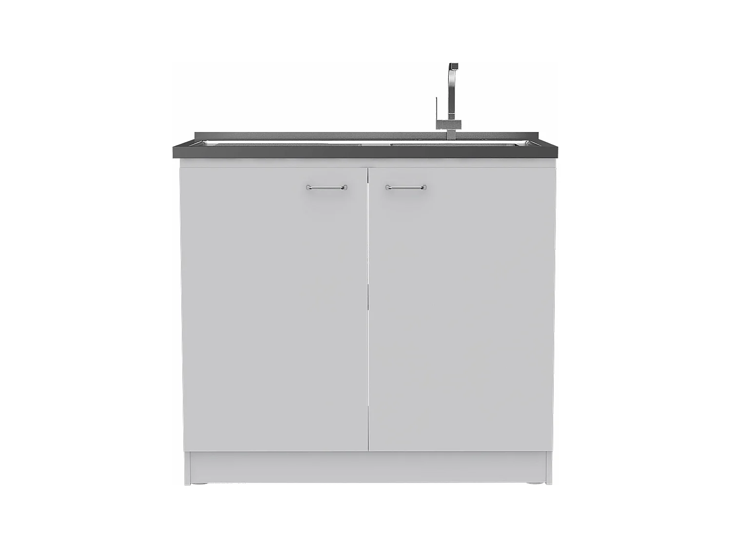 Meuble bas auxiliaire en mélamine Napoles avec deux portes, deux étagères et plan de travail en acier inoxydable, Blanc 90 x 100 x 52.5 cm