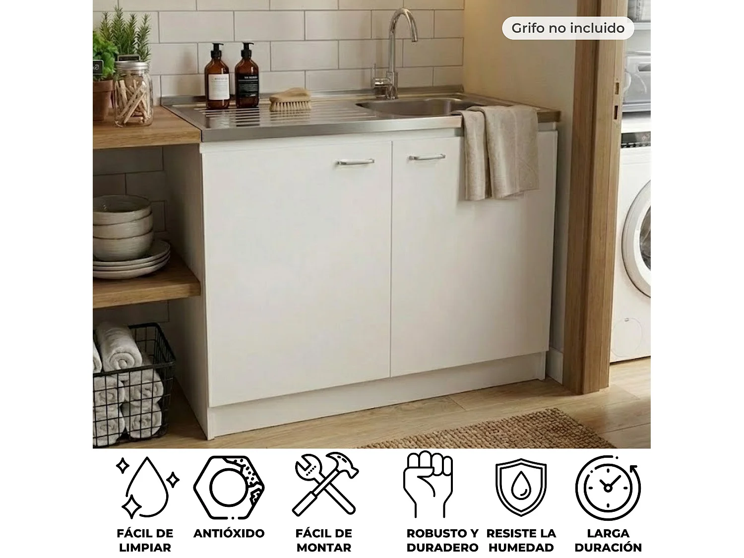 TUHOME CONCEPT Meuble évier Napoles de 100 cm, blanc