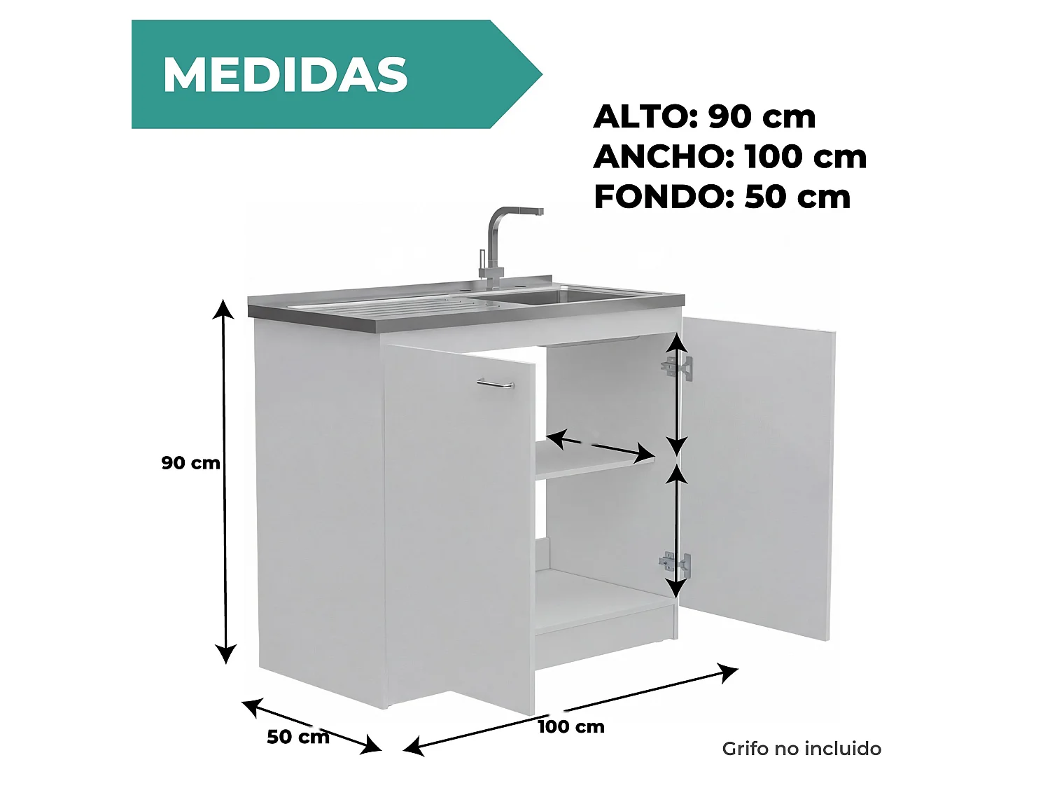 TUHOME CONCEPT Meuble évier Napoles de 100 cm, blanc