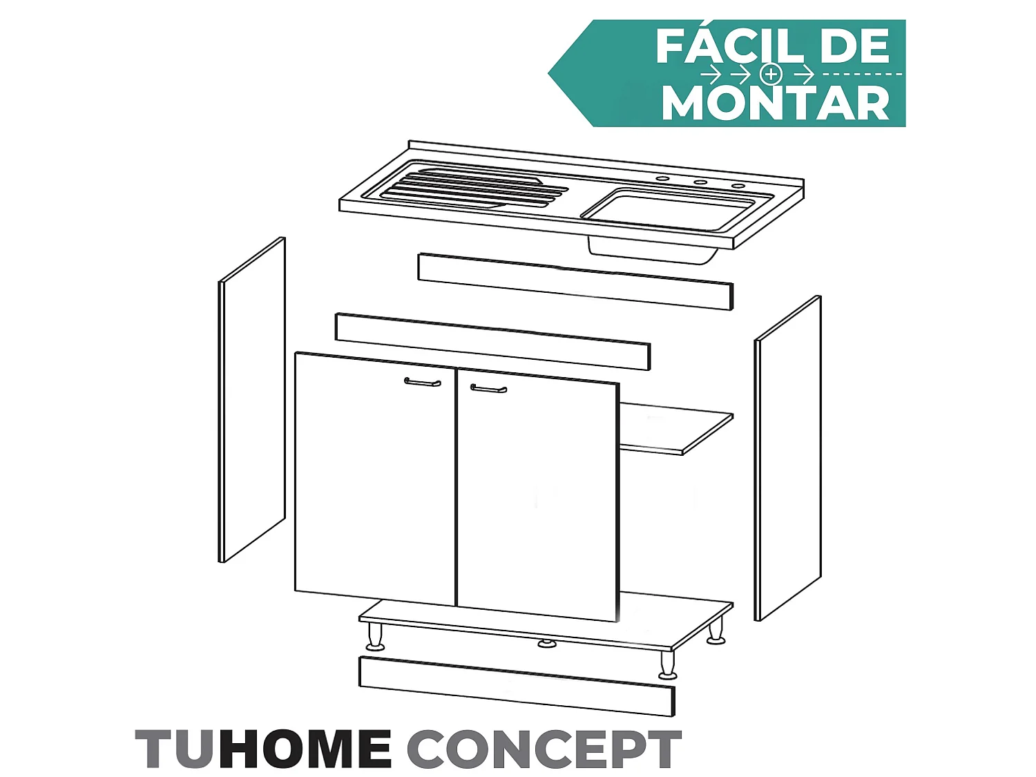 TUHOME CONCEPT Meuble évier Napoles de 100 cm, blanc