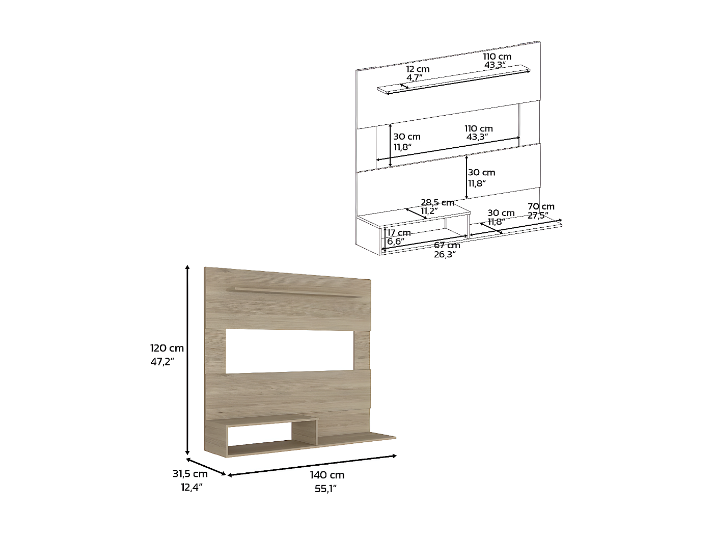 Mobile TV galleggiante con scomparti nascosti, montaggio a parete, moderno centro di intrattenimento per appartamenti, elegante console multimediale con ripiani aperti (bianco, 160 cm
