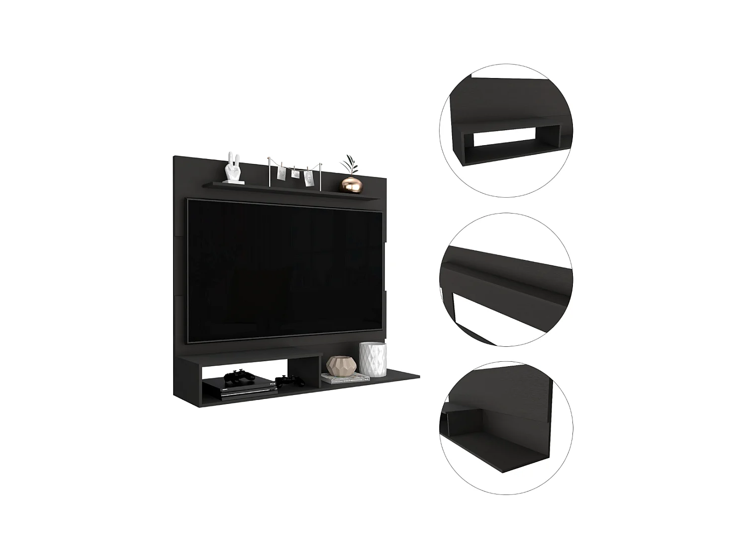 Panel de Entretenimiento de Pared Beijing, con estante superior 120CM A X 140CM An X 31.5CM P Wengue