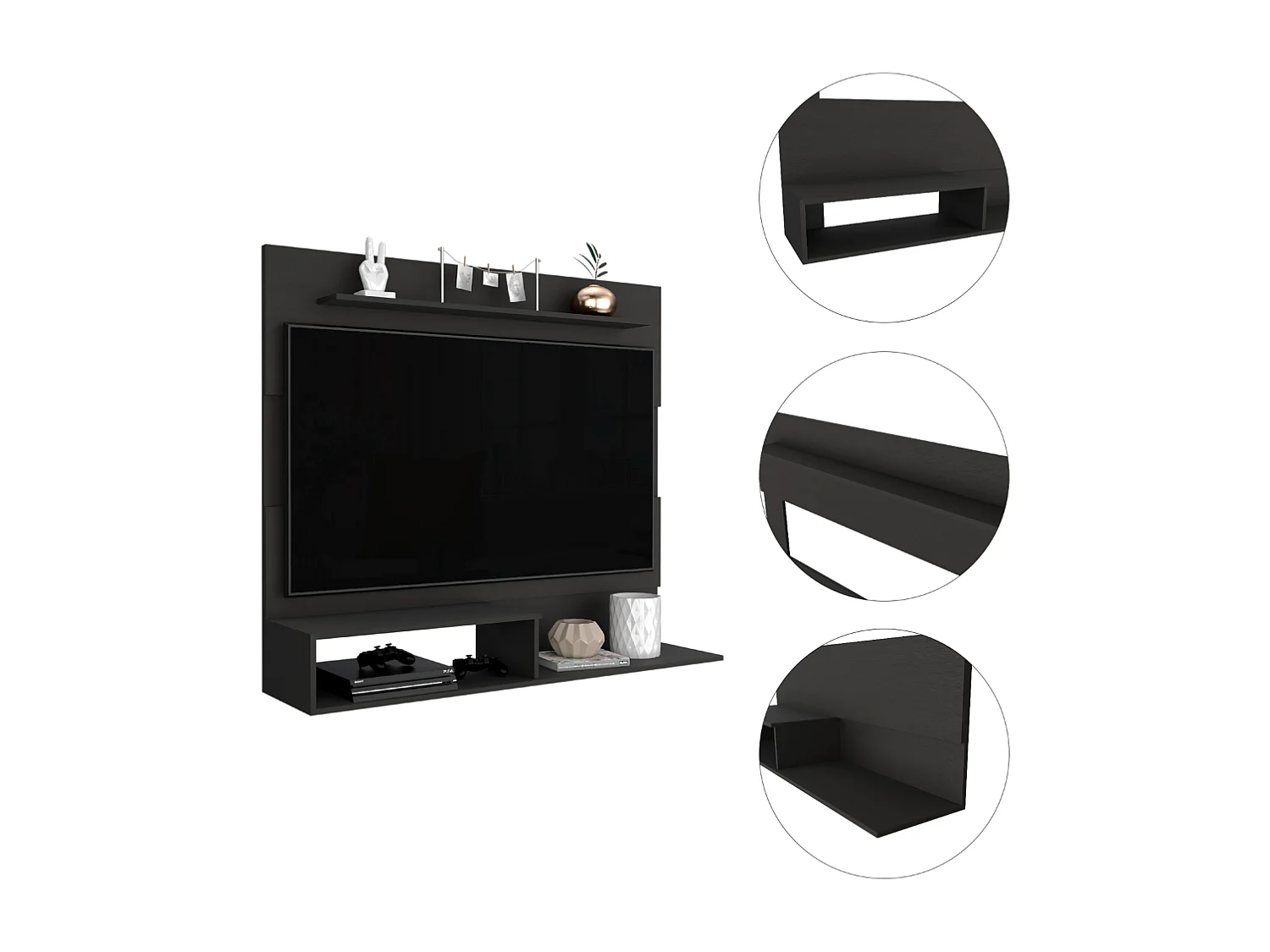 Panel de Entretenimiento de Pared Beijing, con estante superior 120CM A X 140CM An X 31.5CM P Wengue