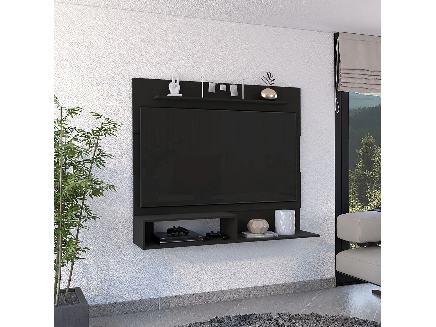 TUHOME CONCEPT Meuble TV mural Beijing de 140 cm, wengé